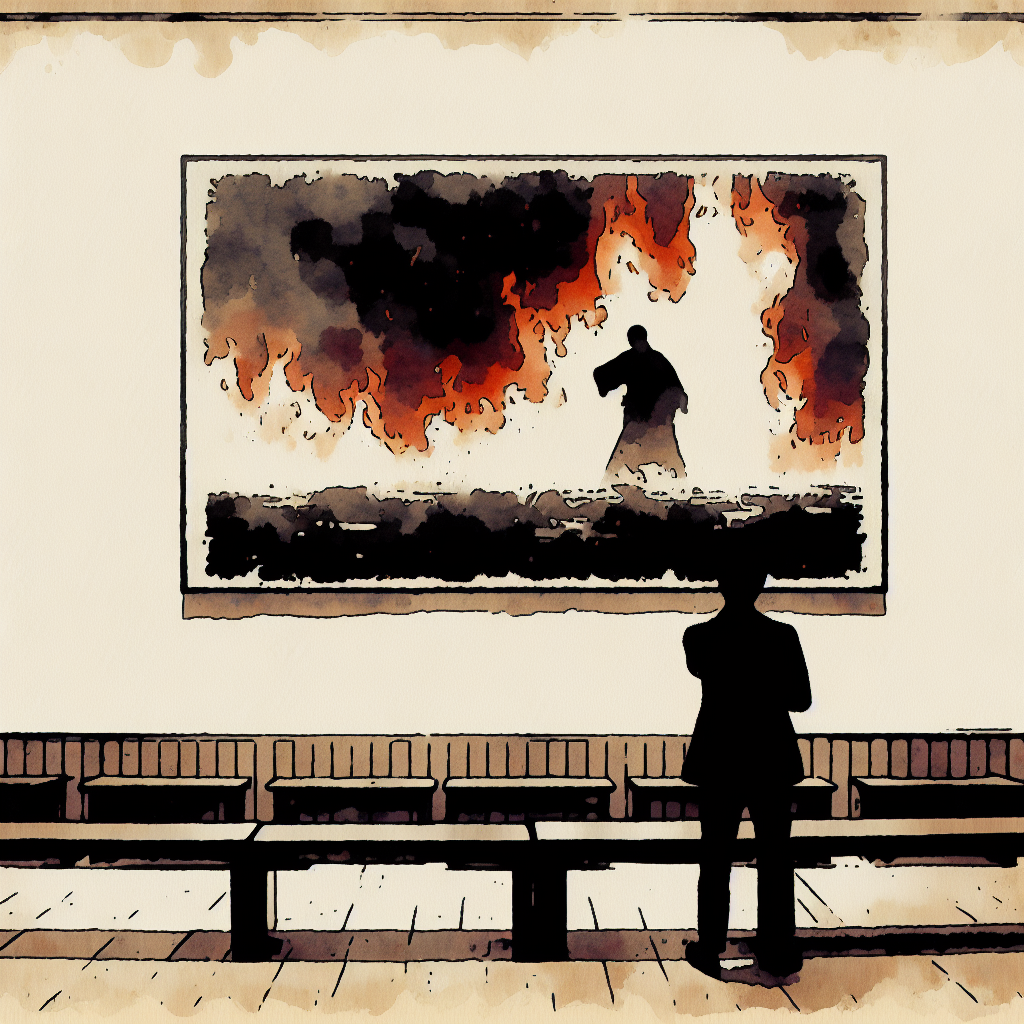 映画出て火事のポスター見て立てり