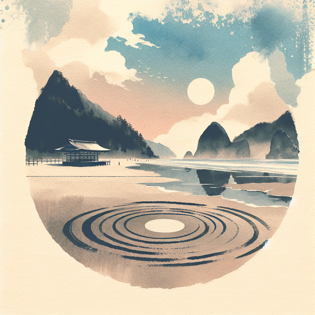 春の浜大いなる輪が画いてある